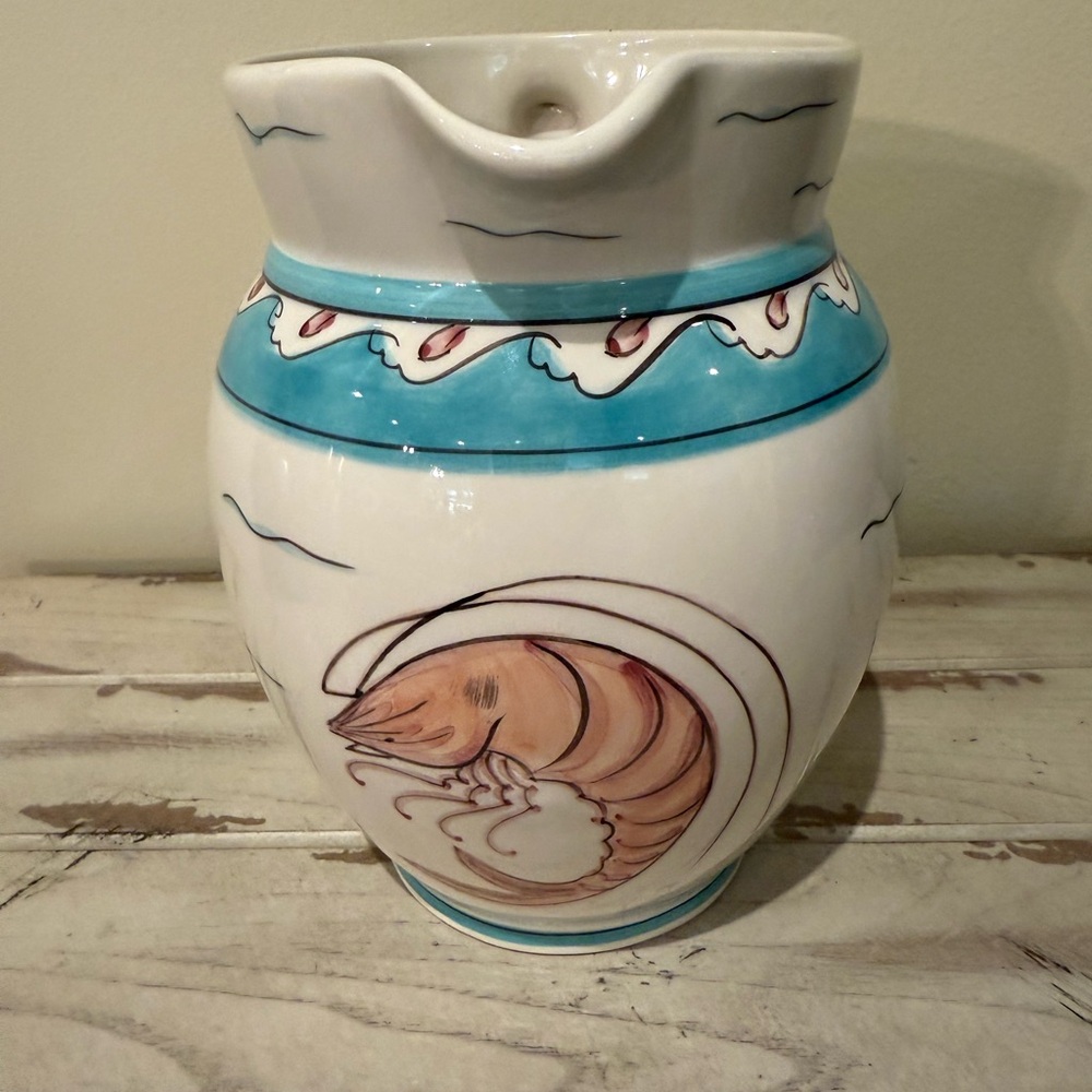 Ceramic Coastal Pitcher “De La Mer" hand painted for The Cooley Collection